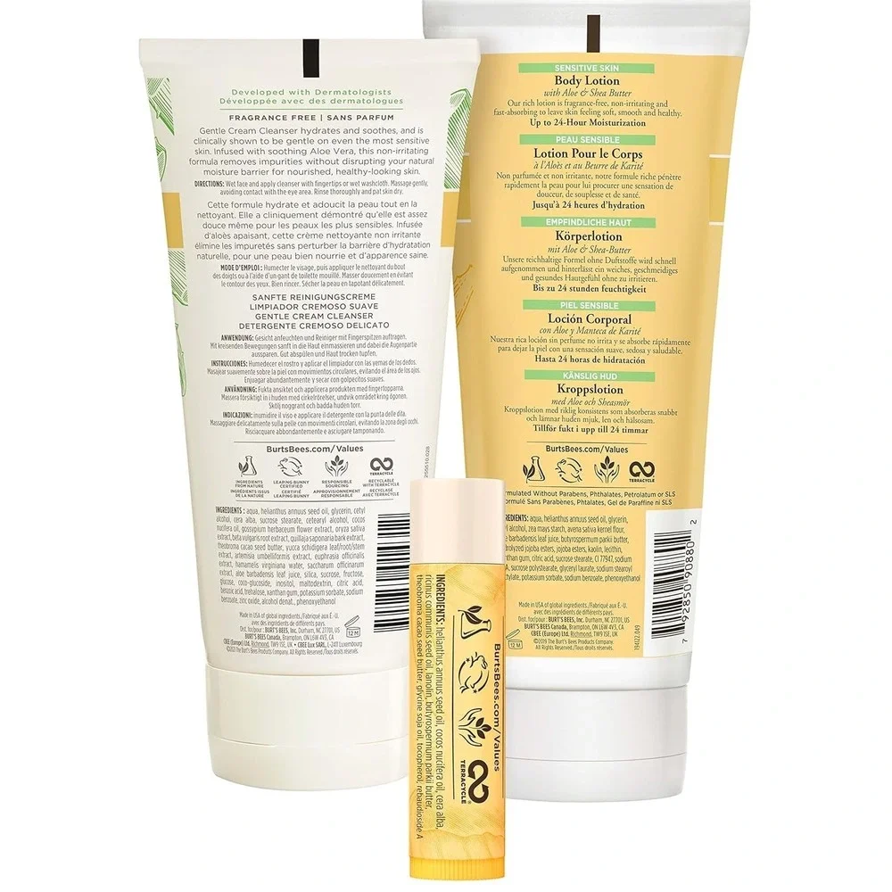 Burts Bees Hydration Station Gift Set Unscented Lip Balm Gentle Cream Cleanser